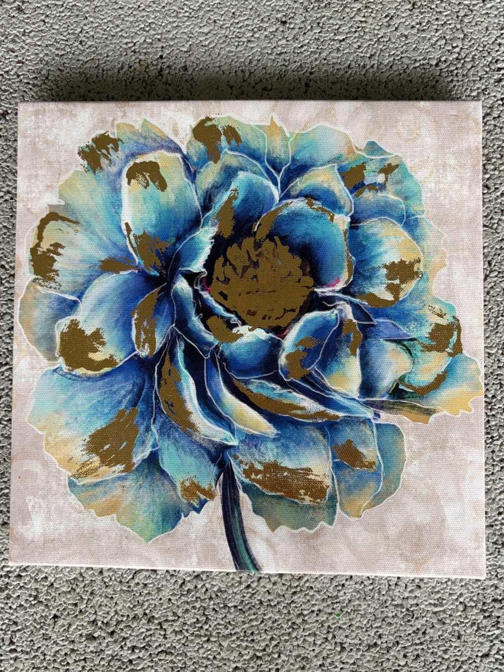 🌻 Abstract FLOWER Canvas Wall Art | Blue & Gold  8” × 8”